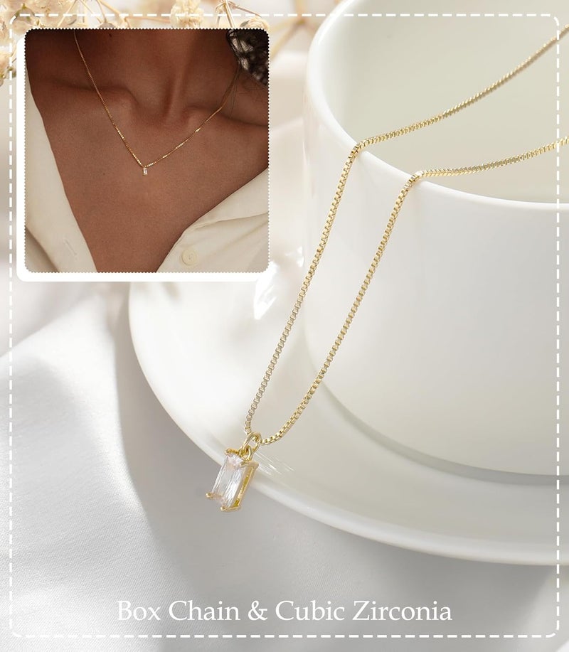 FUNEIA Diamond Necklaces for Women 14K Gold Plated Emerald Birthstone Necklace for Women Mothers Dainty Gold Necklace Blue Green Cubic Zirconia Pendant Necklace Birthday Gifts for Women Jewelry - Image 3